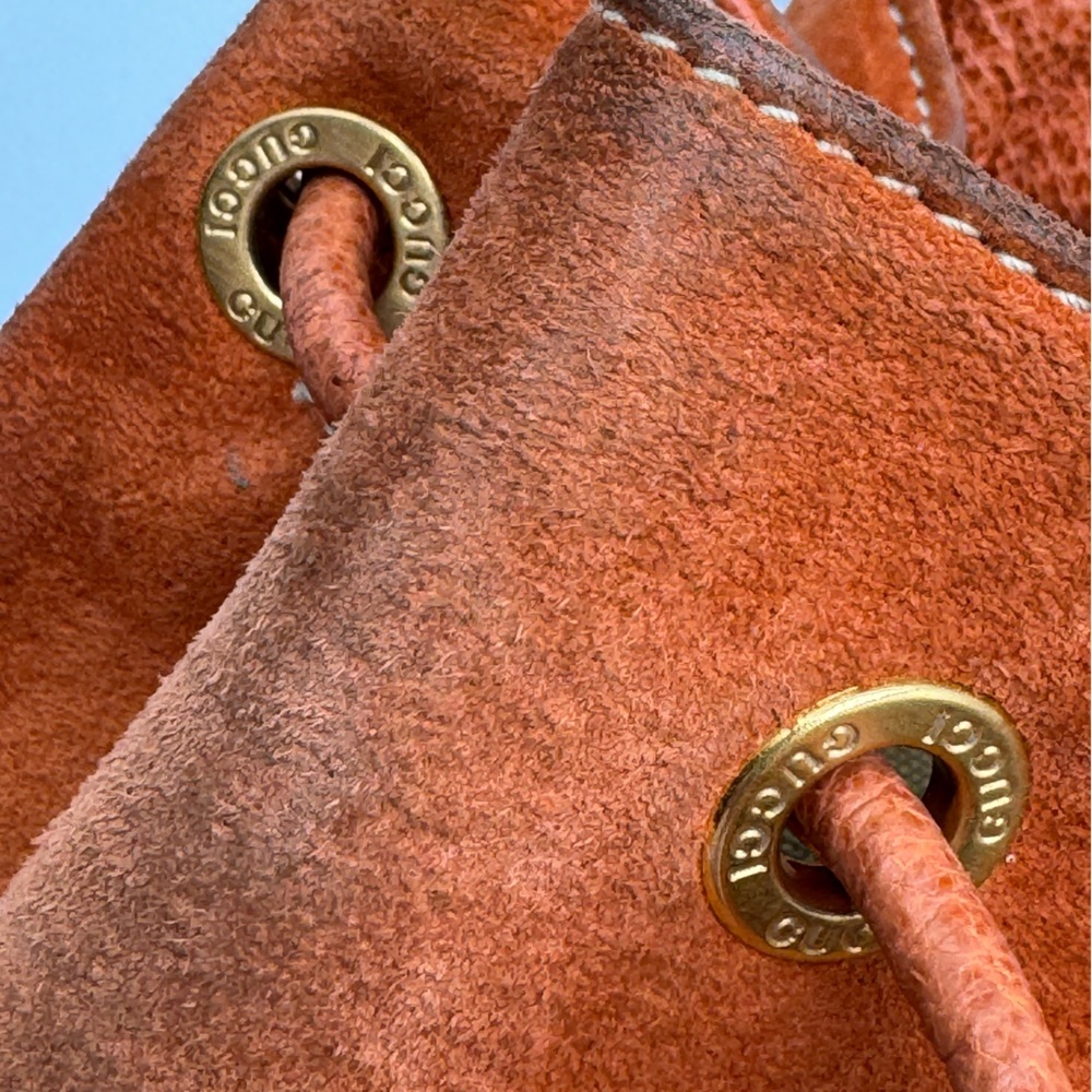 Gucci-Authentic-Vintage - Bamboo Backpack Purse Suede Leather Orange - Picture 14 of 16